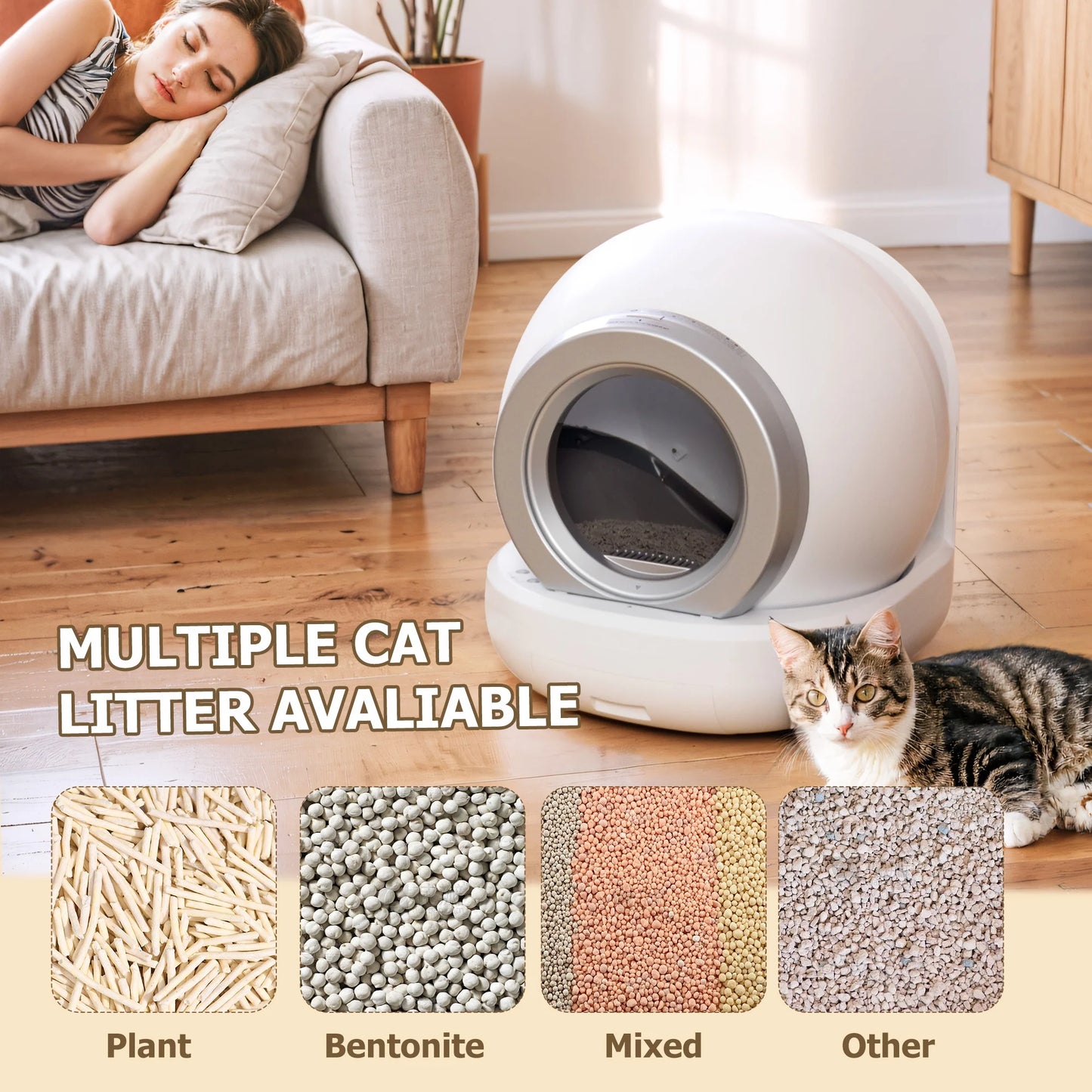 Automatic Self Cleaning Cat Litter Box with App Control Support Wifi, Intelligent Radar Smart Auto Litter Box with Liner