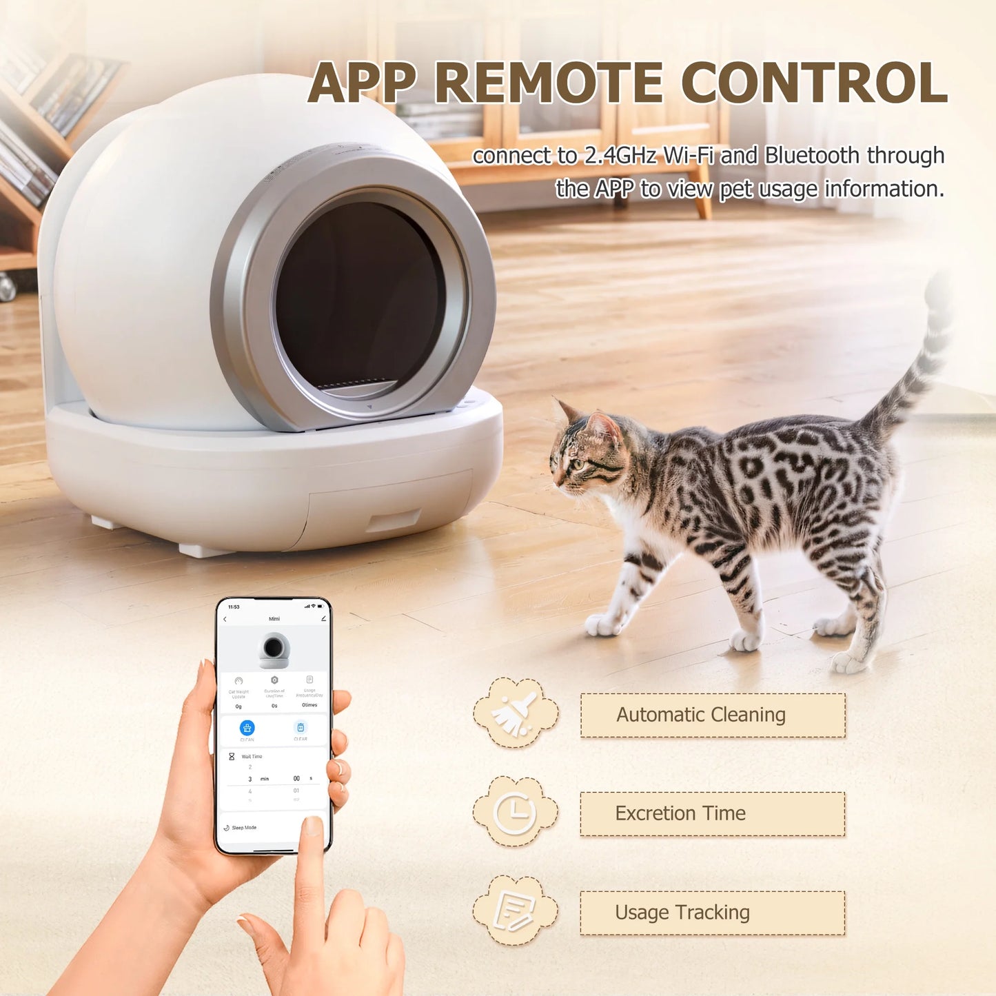 Automatic Self Cleaning Cat Litter Box with App Control Support Wifi, Intelligent Radar Smart Auto Litter Box with Liner